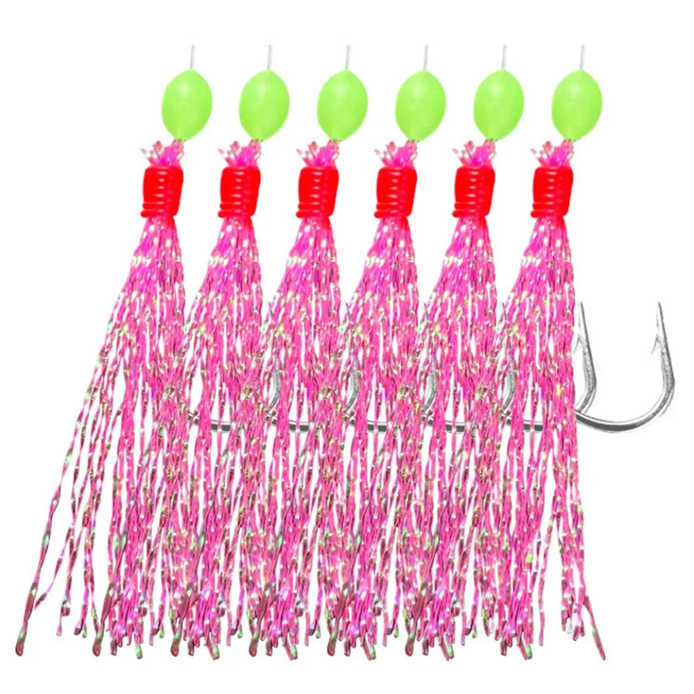 Sabiki Rigs 6pcs Hooks Saltwater Fishing Lures Luminous Glow Flash Fishskin Sea Bait Mackerel Pesca Tackle
Sabiki Rigs 6pcs Hooks Saltwater Fishing Lures Luminous Glow Flash Fishskin Sea Bait Mackerel Pesca Tackle
