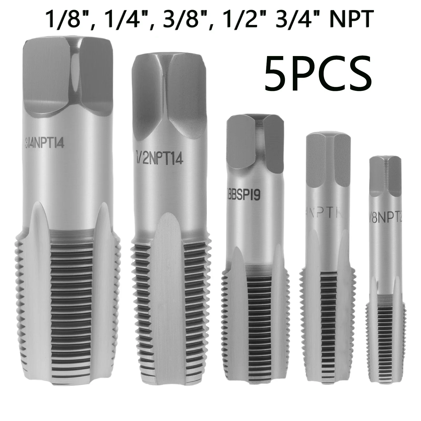 5 Pcs NPT Pipe Tap Set 1/8", 1/4", 3/8", 1/2", 3/4 NPT Tap Set Steel Threading Plumbing Tap Pipe DIY Thread Cutting Tools
5 Pcs NPT Pipe Tap Set 1/8", 1/4", 3/8", 1/2", 3/4 NPT Tap Set Steel Threading Plumbing Tap Pipe DIY Thread Cutting Tools