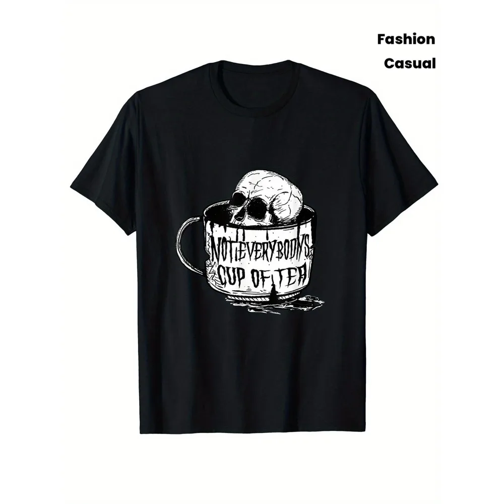 Men's Gothic T-Shirt 100% Cotton Black with White Skull & "Never Look Back" Slogan/Teacup Design - Stretchy Goth Tee for Daily Wear, Parties, Alternative Fashion - "Not Everybody's Cup of Tea" Phrase - Round Neck Short Sleeve Casual
Men's Gothic T-Shirt 100% Cotton Black with White Skull & "Never Look Back" Slogan/Teacup Design - Stretchy Goth Tee for Daily Wear, Parties, Alternative Fashion - "Not Everybody's Cup of Tea" Phrase - Round Neck Short Sleeve Casual