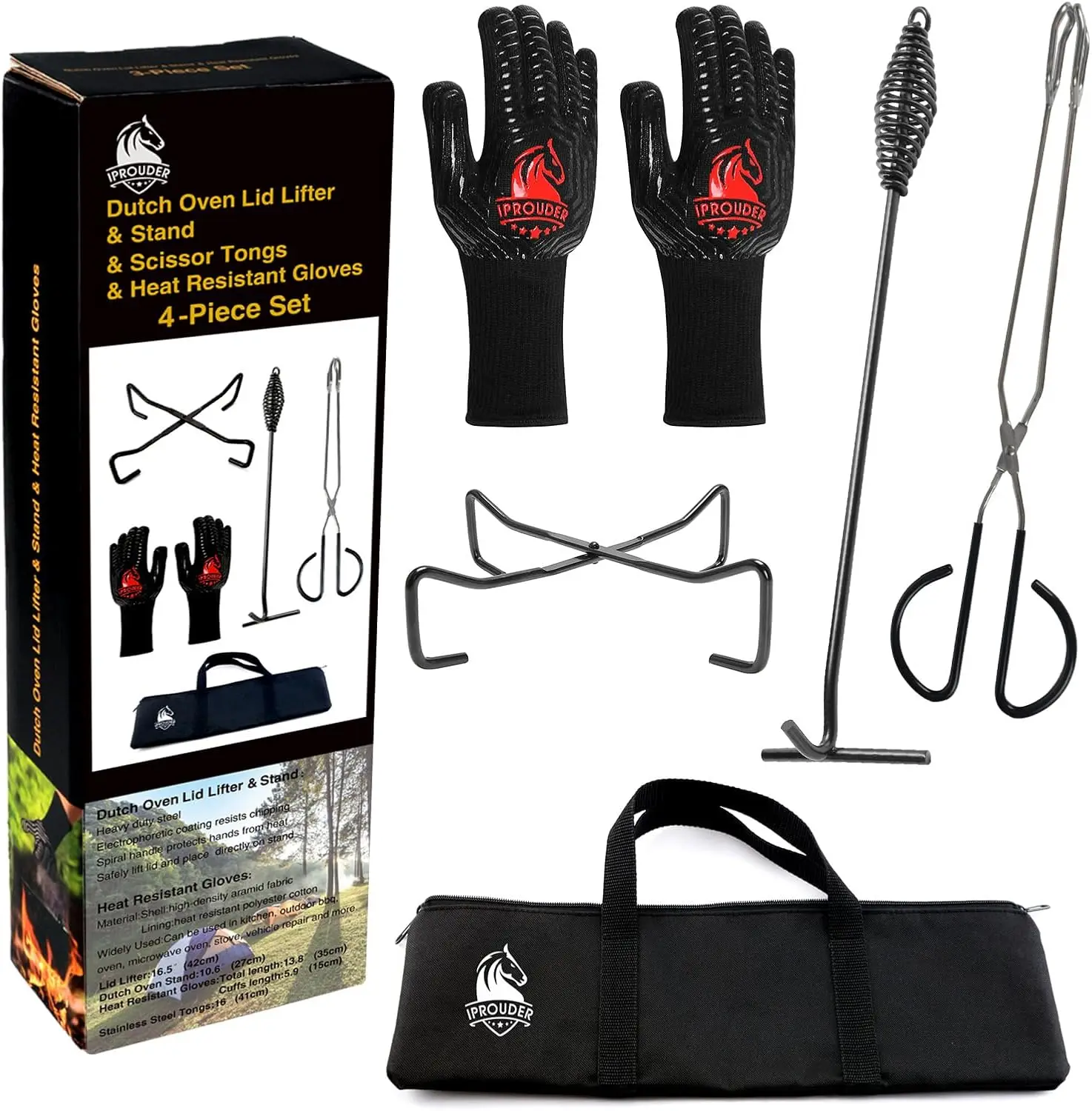 5-in-1 Dutch Oven Camping Accessories Kit: Lid Lifter, Stand, Trivet, Heat Gloves, Scissor Tongs for BBQ & Campfire
5-in-1 Dutch Oven Camping Accessories Kit: Lid Lifter, Stand, Trivet, Heat Gloves, Scissor Tongs for BBQ & Campfire