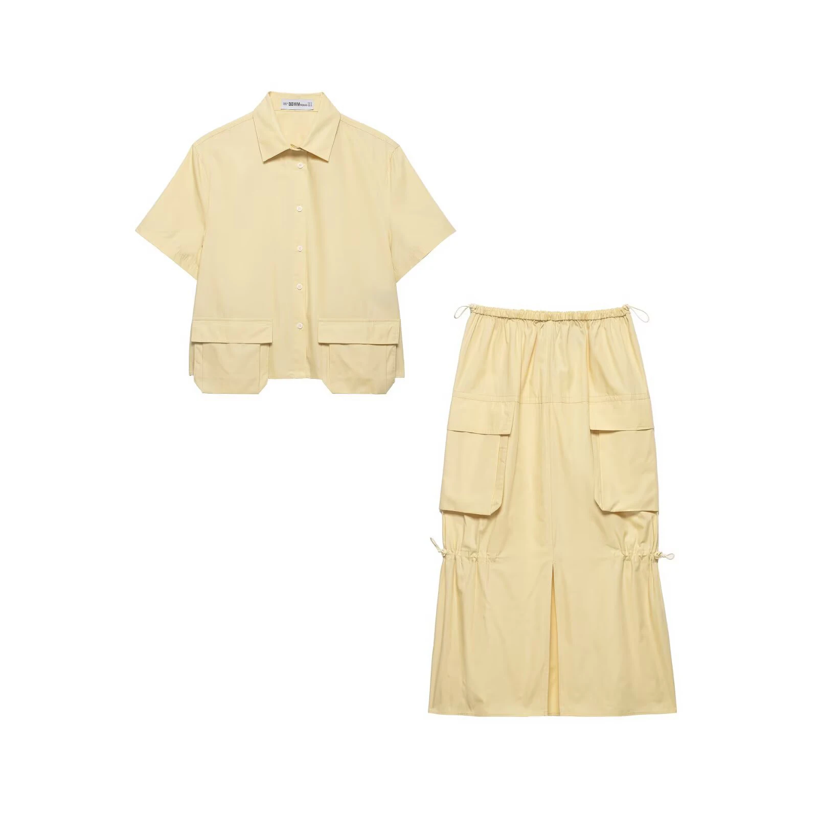 2026 summer European and American style casual fashion pocket decoration shirt workwear MIDI skirt set
2026 summer European and American style casual fashion pocket decoration shirt workwear MIDI skirt set