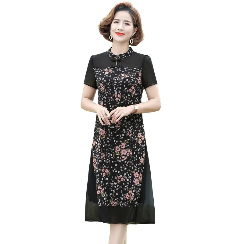 Middle-aged Woman Cheongsam Collar Casual Chiffon patchworkDress Women Short Sleeve retro Womens Dress Patchwork Midi Dresses
Middle-aged Woman Cheongsam Collar Casual Chiffon patchworkDress Women Short Sleeve retro Womens Dress Patchwork Midi Dresses