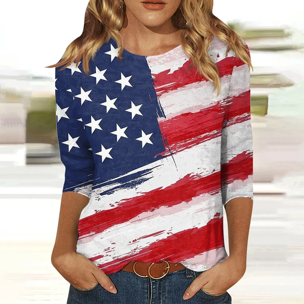 Fashion Women's T-shirts United States Flag Pattern Long Sleeves T shirt Designer Trend Women Clothing Pullover Casual Loose Top
Fashion Women's T-shirts United States Flag Pattern Long Sleeves T shirt Designer Trend Women Clothing Pullover Casual Loose Top