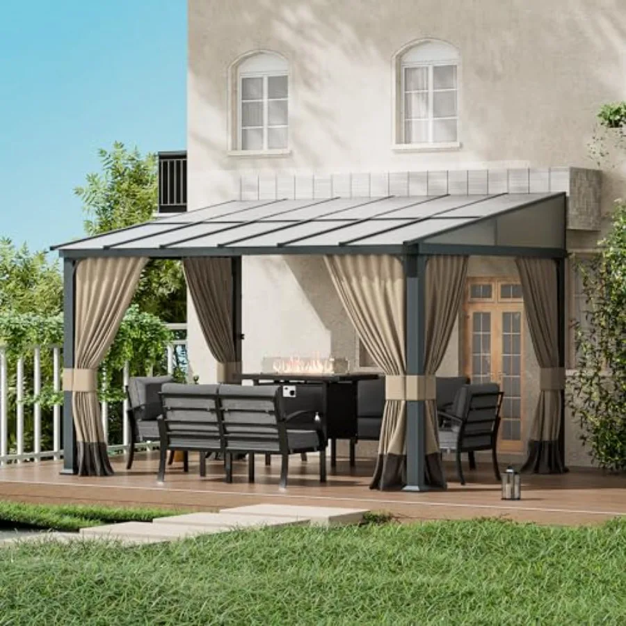 Gazebo for patio, metal frame, sand color, sloping sun panel roof and double curtains for garden, lawn, backyard deck
Gazebo for patio, metal frame, sand color, sloping sun panel roof and double curtains for garden, lawn, backyard deck