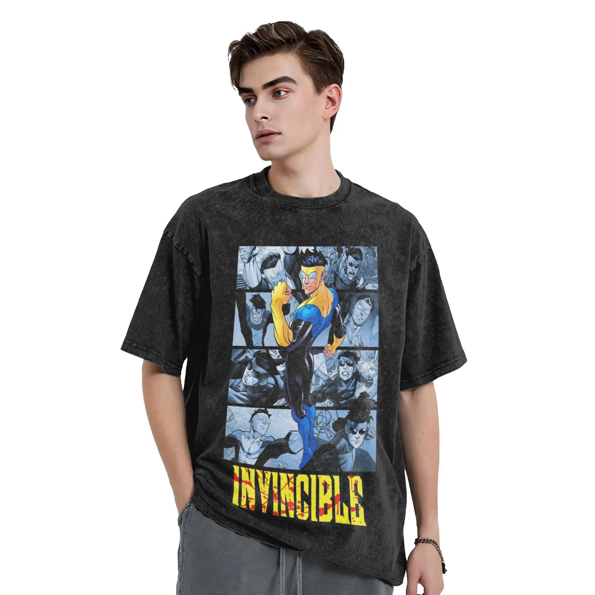 Промытая футболка с супергероем Invincible, новинка в стиле аниме, хип-хоп, уличная одежда, летние топы из 100% хлопка, футболка для мужчин и женщин
Промытая футболка с супергероем Invincible, новинка в стиле аниме, хип-хоп, уличная одежда, летние топы из 100% хлопка, футболка для мужчин и женщин
