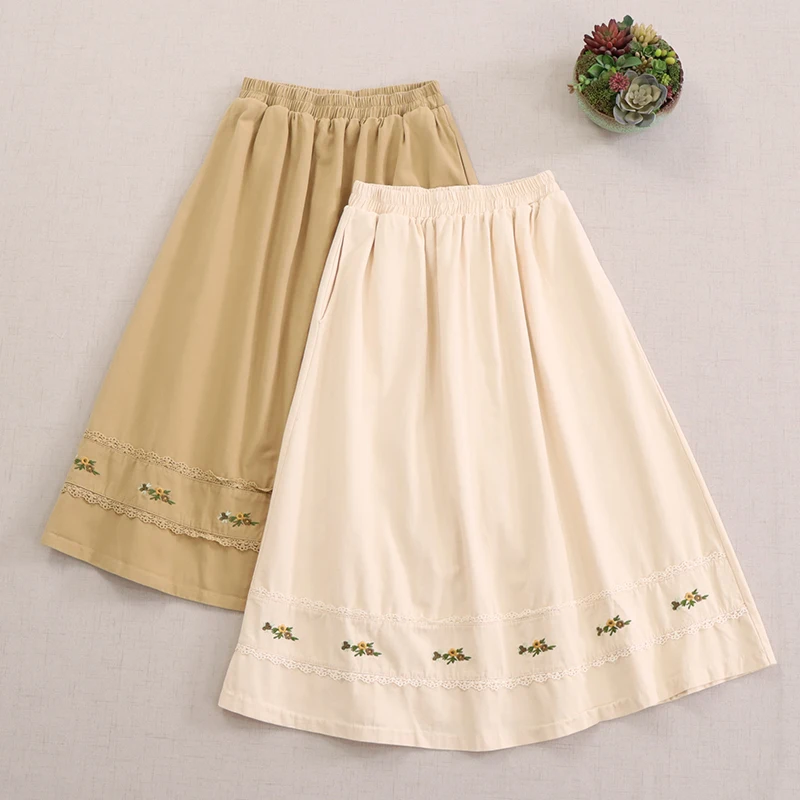 Japanese Sweet Mori Girl Solid Color Flower Embroidery 100% Cotton Skirts Women Spring Summer Elastic Waist Casual A-Line Skirt
Japanese Sweet Mori Girl Solid Color Flower Embroidery 100% Cotton Skirts Women Spring Summer Elastic Waist Casual A-Line Skirt