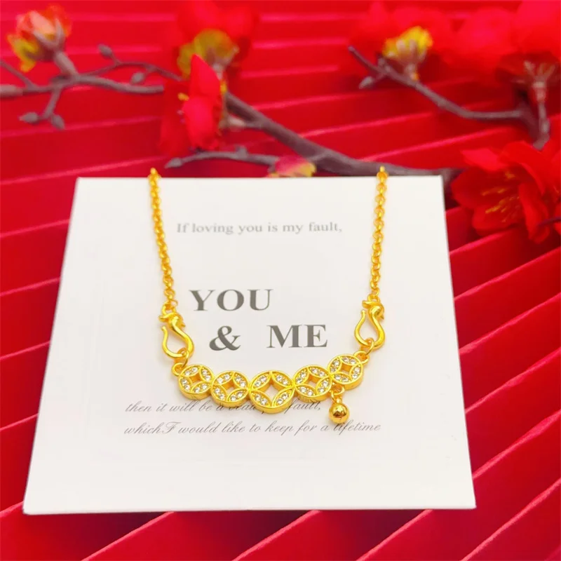 AU750 18K Gold New Crushed Ice Five Emperor Coin Necklace for Women, Sparkling High End Clavicle Chain Gift
AU750 18K Gold New Crushed Ice Five Emperor Coin Necklace for Women, Sparkling High End Clavicle Chain Gift