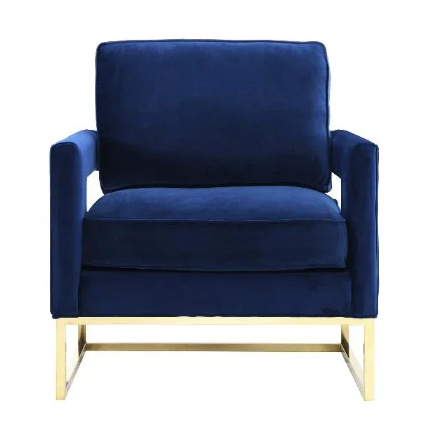 S Modern Hot Sale Elegant Luxury Crushed Navy Blue Velvet Single Sofa Stainless Steel Gold Base Arm Side Chair
S Modern Hot Sale Elegant Luxury Crushed Navy Blue Velvet Single Sofa Stainless Steel Gold Base Arm Side Chair
