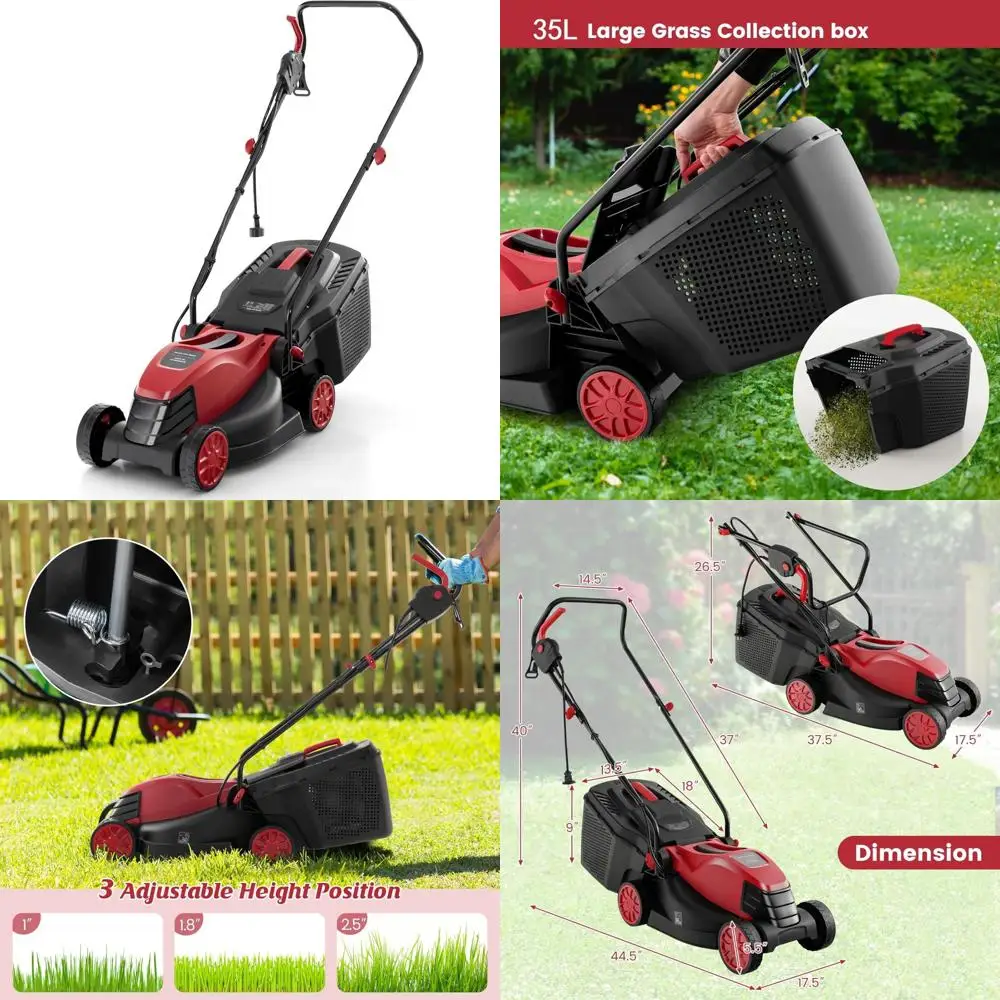 Electric Lawn Mower with Grass Collector, 12 AMP Motor, 14 Deck, 3-Position Height Adjustment for Efficient Yard Care
Electric Lawn Mower with Grass Collector, 12 AMP Motor, 14 Deck, 3-Position Height Adjustment for Efficient Yard Care