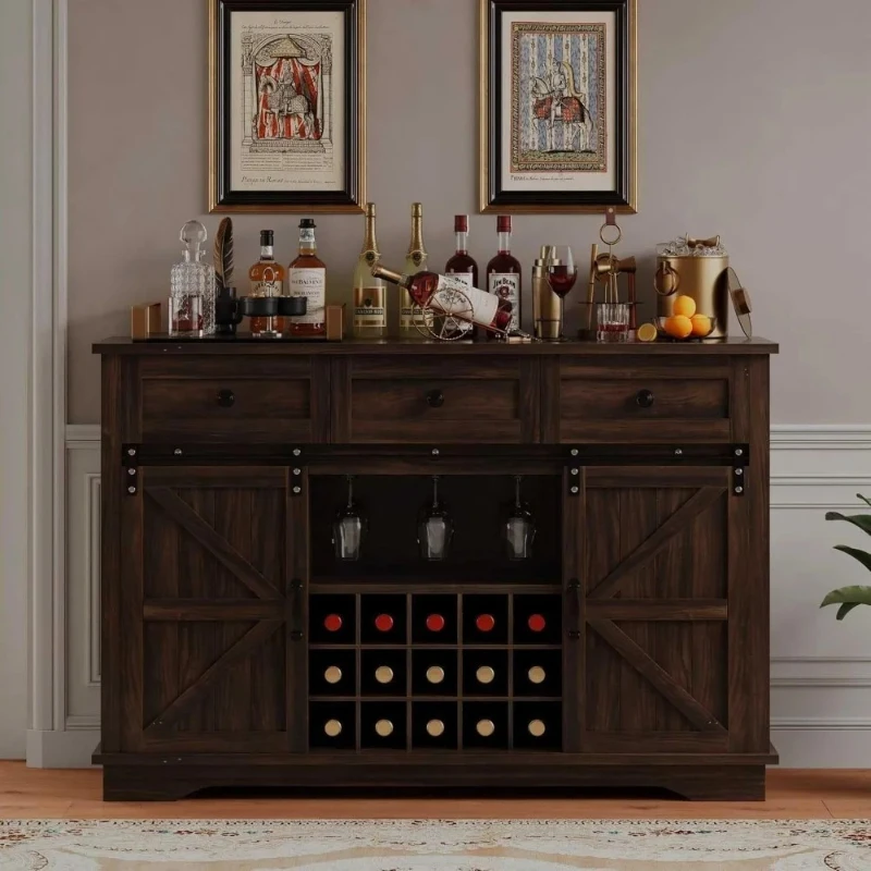 Farmhouse Coffee Bar Cabinet with Sliding Barn Door, Wine Bar Cabinet with Storage, 54 Inch Coffee Bar with 3 Drawers
Farmhouse Coffee Bar Cabinet with Sliding Barn Door, Wine Bar Cabinet with Storage, 54 Inch Coffee Bar with 3 Drawers