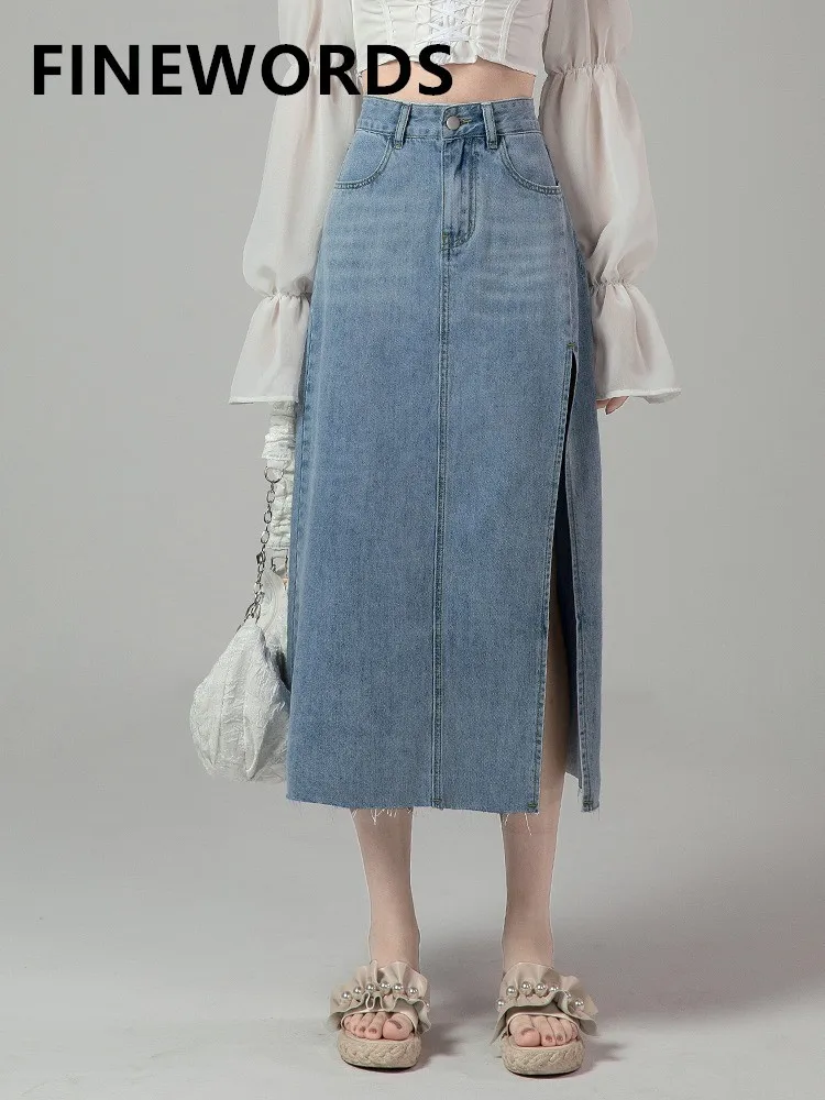 FINEWORDS Summer Korean Classic Blue Denim Long Skirt Women Split Vintage Casual Harajuku Skirt Streetwear Straight Jean Skirt
FINEWORDS Summer Korean Classic Blue Denim Long Skirt Women Split Vintage Casual Harajuku Skirt Streetwear Straight Jean Skirt