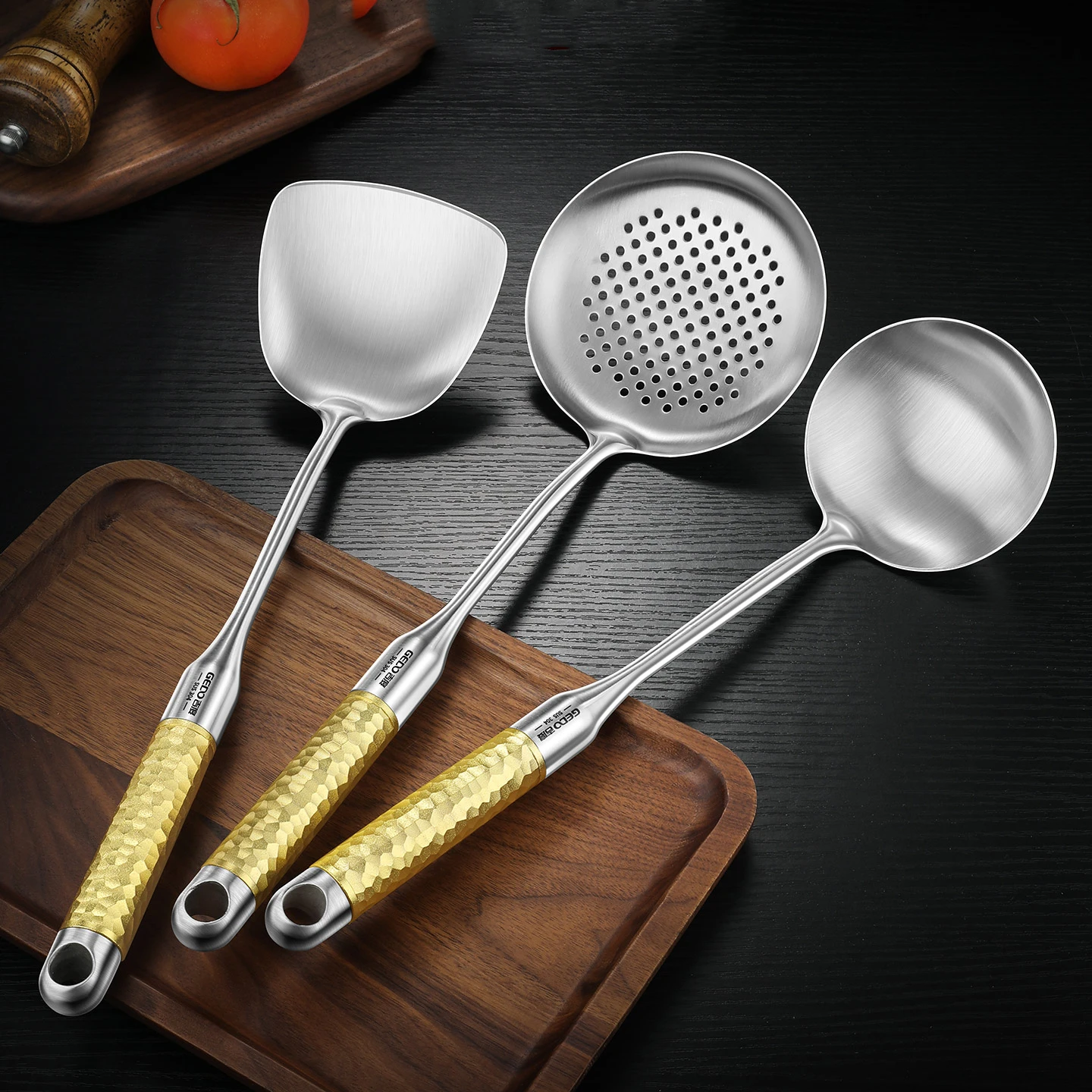 LFGB Certified Pure 304 Stainless Steel Kitchen Cookware Spatula Spoon and Colander for Cooking with Heat Insulation Handle
LFGB Certified Pure 304 Stainless Steel Kitchen Cookware Spatula Spoon and Colander for Cooking with Heat Insulation Handle