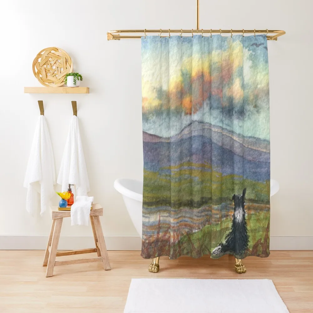 Border collie dog meditates on the hills and mountains before him Shower Curtain Anti-Mold Waterproof Shower Curtain
Border collie dog meditates on the hills and mountains before him Shower Curtain Anti-Mold Waterproof Shower Curtain