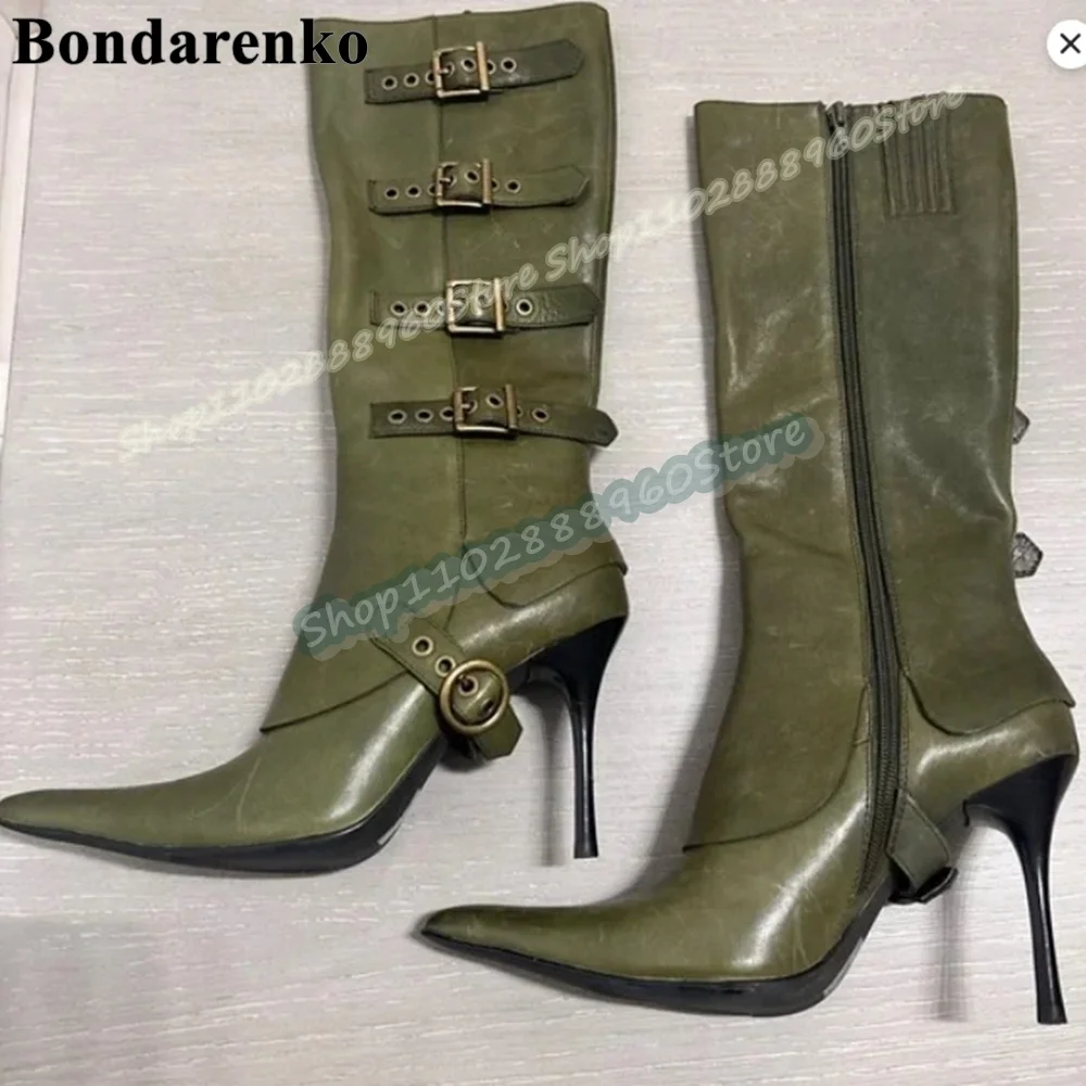 Stylish Mid Calf Green Buckle Strappy Pointy Boots Thin High Heel Women Shoes Side Zipper Pointed Toe Fashion Zapatos Para Mujer
Stylish Mid Calf Green Buckle Strappy Pointy Boots Thin High Heel Women Shoes Side Zipper Pointed Toe Fashion Zapatos Para Mujer