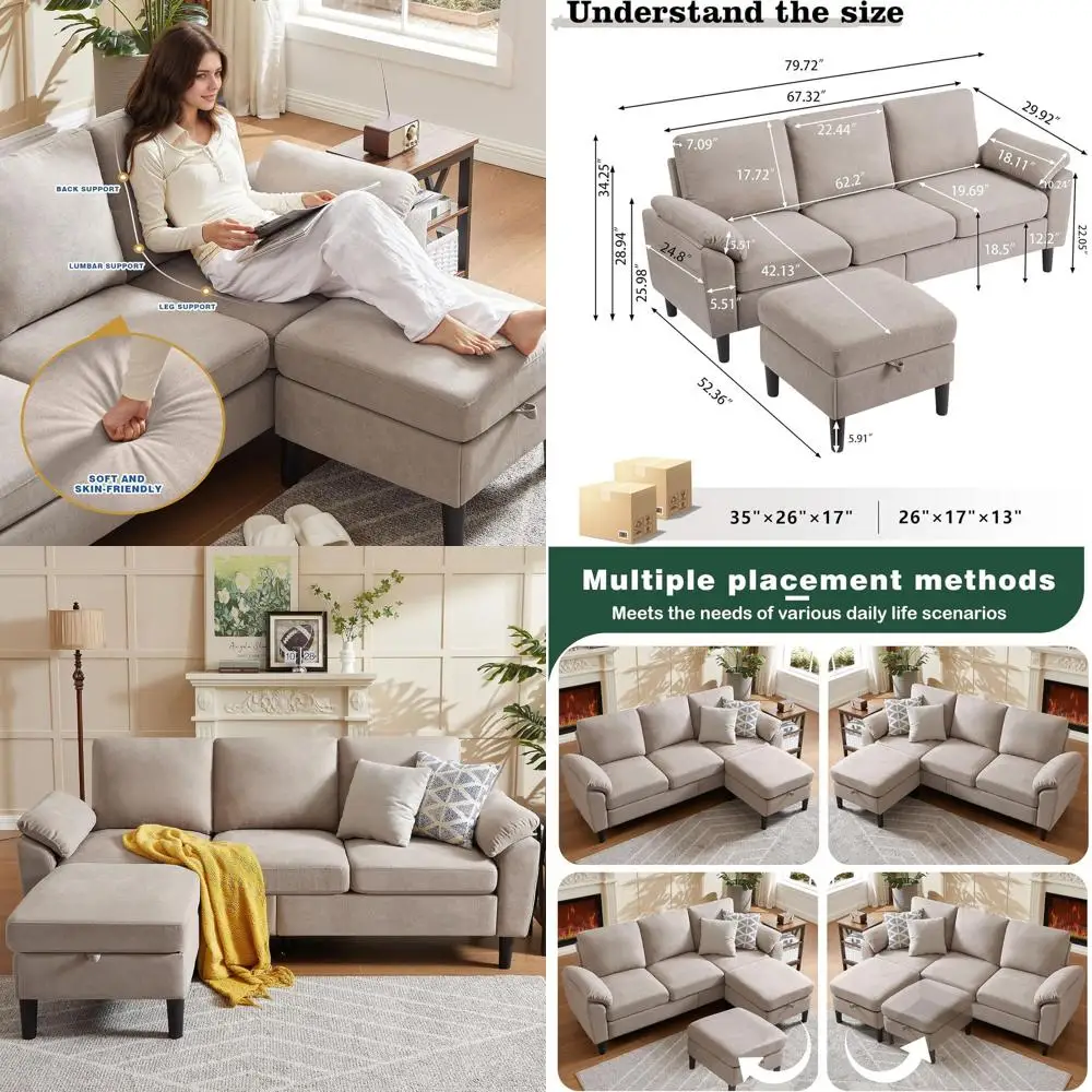 79 Convertible Sectional Sofa, Southern Linen, Small L-Shaped Couch with Reversible Chaise and Storage Ottoman, 3-Seat Sofas for
79 Convertible Sectional Sofa, Southern Linen, Small L-Shaped Couch with Reversible Chaise and Storage Ottoman, 3-Seat Sofas for