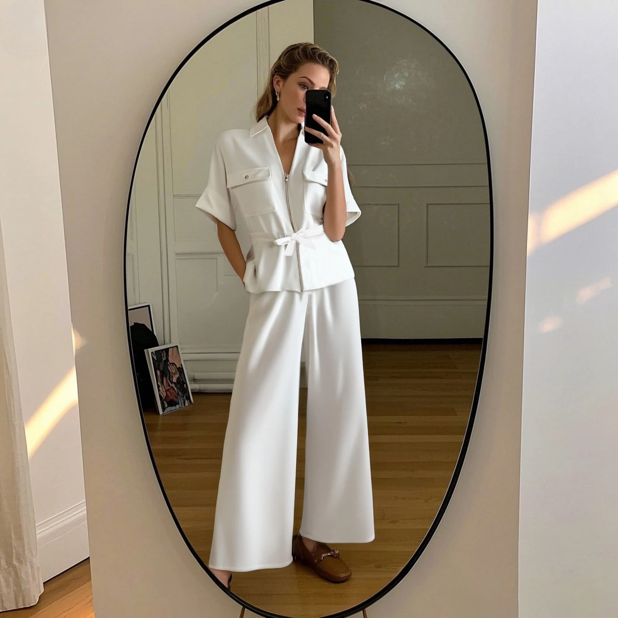 2025 Myst&Za women's summer new hunting outfit, waist adjustable short sleeved shirt, high waist wide leg long pants set
2025 Myst&Za women's summer new hunting outfit, waist adjustable short sleeved shirt, high waist wide leg long pants set