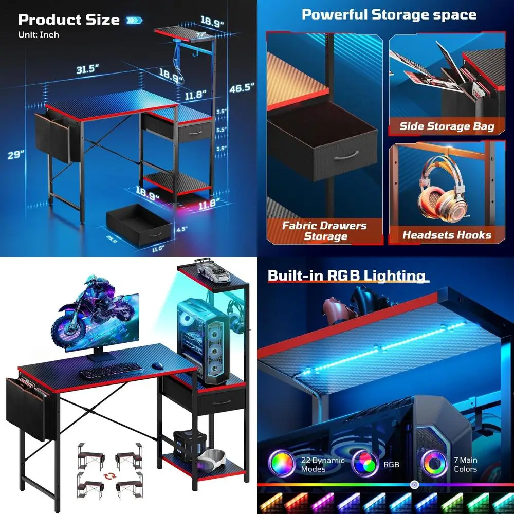 44 Inch LED-lit Gaming Desk with Storage and Side Hook, Compact for Small Spaces, Black-Red
44 Inch LED-lit Gaming Desk with Storage and Side Hook, Compact for Small Spaces, Black-Red