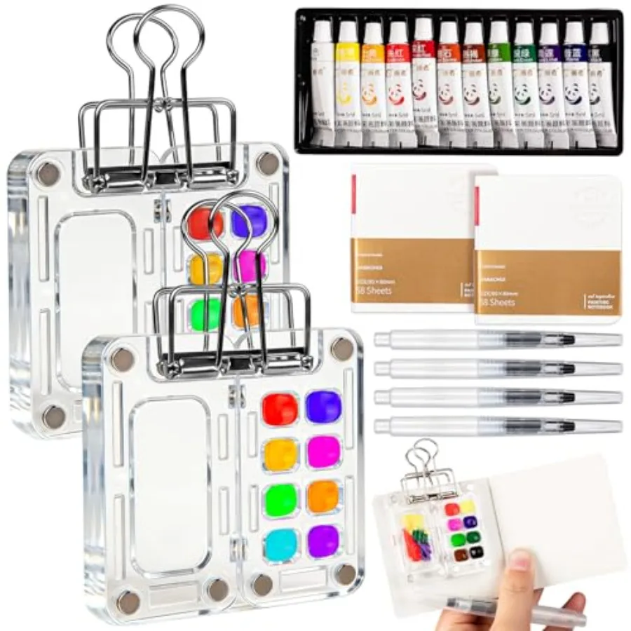 Mini Watercolor Paint Set Travel - Portable Pocket Watercolor Kit with 2 Magnetic Palette Clip, 4 Brushes and 2 Sketchbook - Ti
Mini Watercolor Paint Set Travel - Portable Pocket Watercolor Kit with 2 Magnetic Palette Clip, 4 Brushes and 2 Sketchbook - Ti