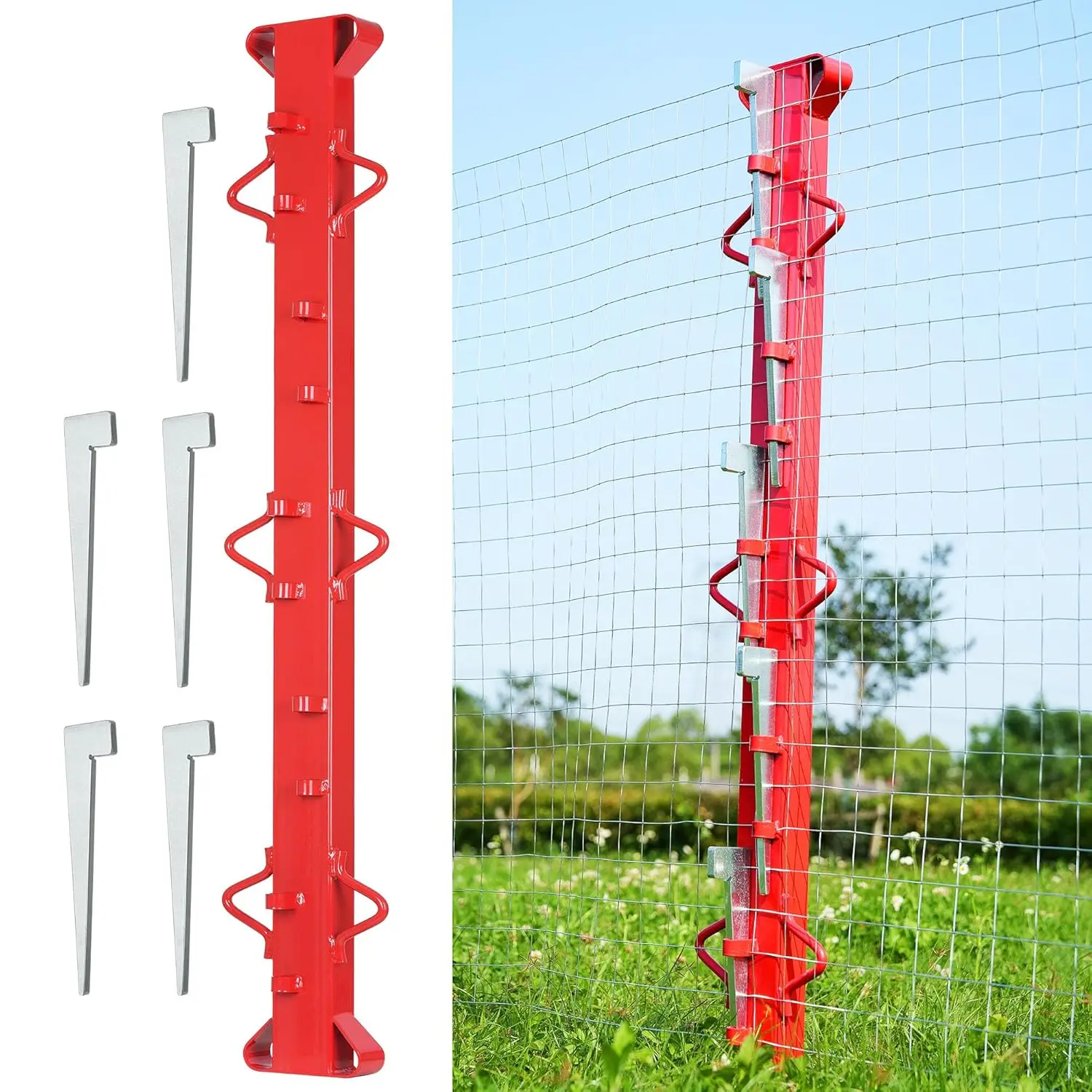 4ft Woven Wire Fence Stretcher Bar with 5 Wedges, Heavy-Duty Carbon Steel, Red Coated, 4.4ft, Farm & Ranch Fencing Tool
4ft Woven Wire Fence Stretcher Bar with 5 Wedges, Heavy-Duty Carbon Steel, Red Coated, 4.4ft, Farm & Ranch Fencing Tool