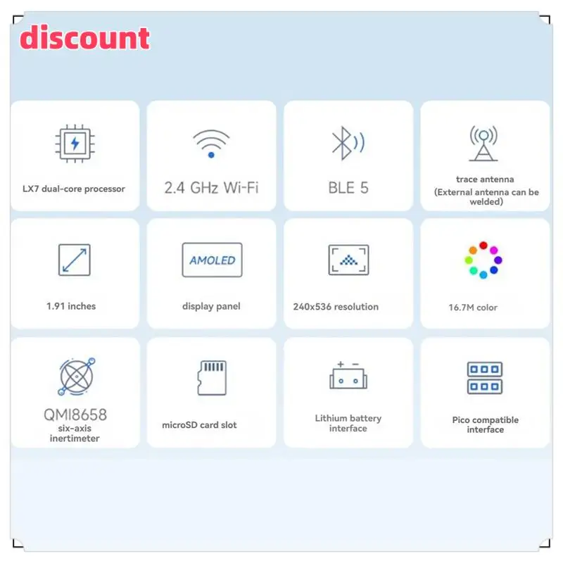 ESP32-S3 AMOLED 1.91 Inch Display M Development Board Dual-Core Supports 2.4Ghz Wi-Fi Bluetooth Development Board
ESP32-S3 AMOLED 1.91 Inch Display M Development Board Dual-Core Supports 2.4Ghz Wi-Fi Bluetooth Development Board