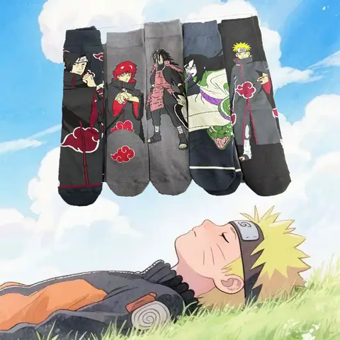 1/5 pares de meias de cano alto de malha da moda Naruto Anime unissex