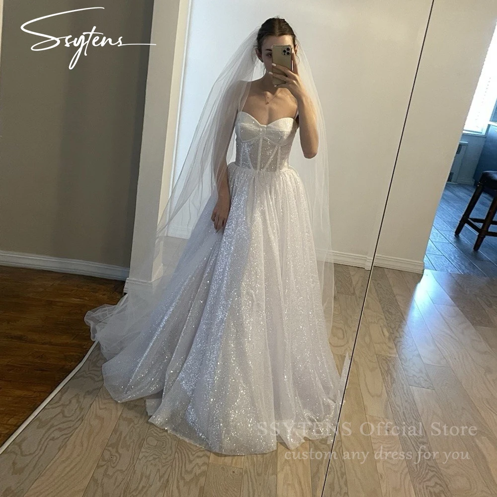 SSYTENS Shining Wedding Dresses For Woman Spaghetti Straps Bride Dress A-line Tulle Robe De Mariée Personalized Customization
SSYTENS Shining Wedding Dresses For Woman Spaghetti Straps Bride Dress A-line Tulle Robe De Mariée Personalized Customization