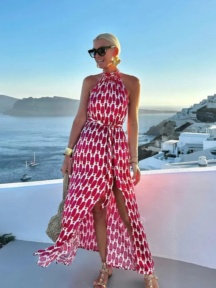 Red Print Halter Hollow Out Party Dress Ladies Sexy Sleeveless High Waist Long Dress Casual Bohemian Split Beach Dress Vestidos
Red Print Halter Hollow Out Party Dress Ladies Sexy Sleeveless High Waist Long Dress Casual Bohemian Split Beach Dress Vestidos