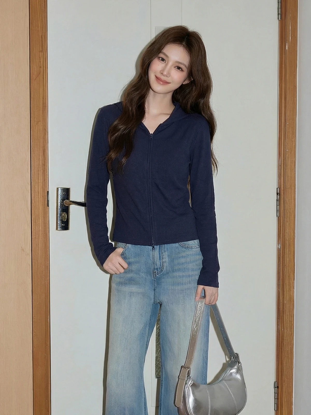 Chic Blue Hooded Long Sleeve Open Cardigan Women's Spring Design Slimming Stylish Korean Style Short Outerwear Jacket
Chic Blue Hooded Long Sleeve Open Cardigan Women's Spring Design Slimming Stylish Korean Style Short Outerwear Jacket