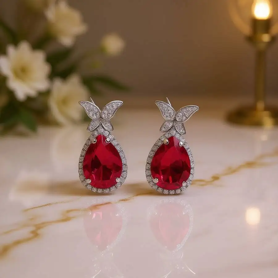 Alloy Crystal Drop Earrings Butterfly Bezel Design Red Stone Women Fashion Jewelry
Alloy Crystal Drop Earrings Butterfly Bezel Design Red Stone Women Fashion Jewelry