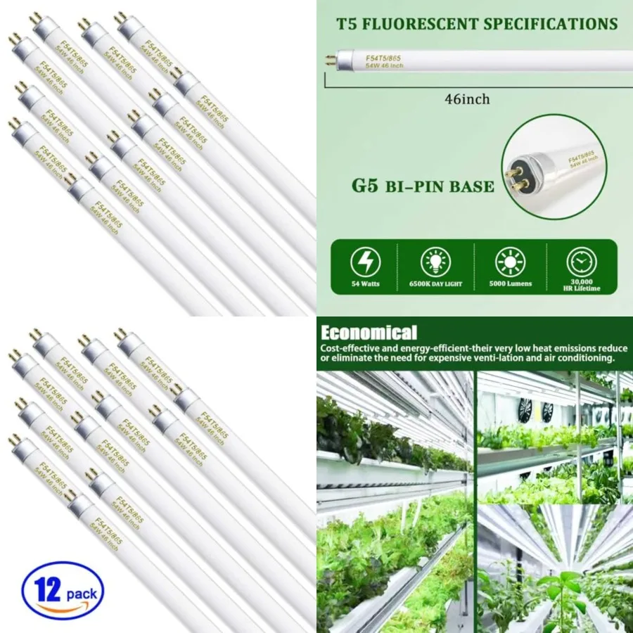 F54T5/865/HO 54 Watt 46 Inch T5 Fluorescent Tube Light Bulb, T5 54W Grow Light, 6500K Daylight, 5000 Lumens, High Output, G5 Bi
F54T5/865/HO 54 Watt 46 Inch T5 Fluorescent Tube Light Bulb, T5 54W Grow Light, 6500K Daylight, 5000 Lumens, High Output, G5 Bi