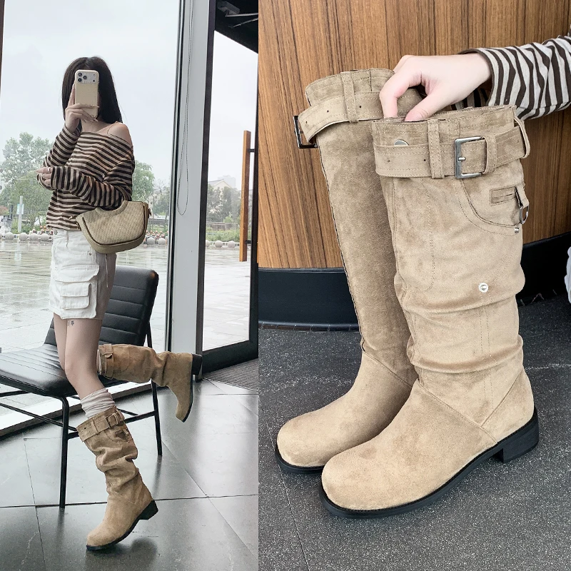 Women's round Toe Double Wear Pleated Boot Low Heel Retro Knee High Rider Boot Western Cowboy Boot Vintage Style Wrap around
Women's round Toe Double Wear Pleated Boot Low Heel Retro Knee High Rider Boot Western Cowboy Boot Vintage Style Wrap around