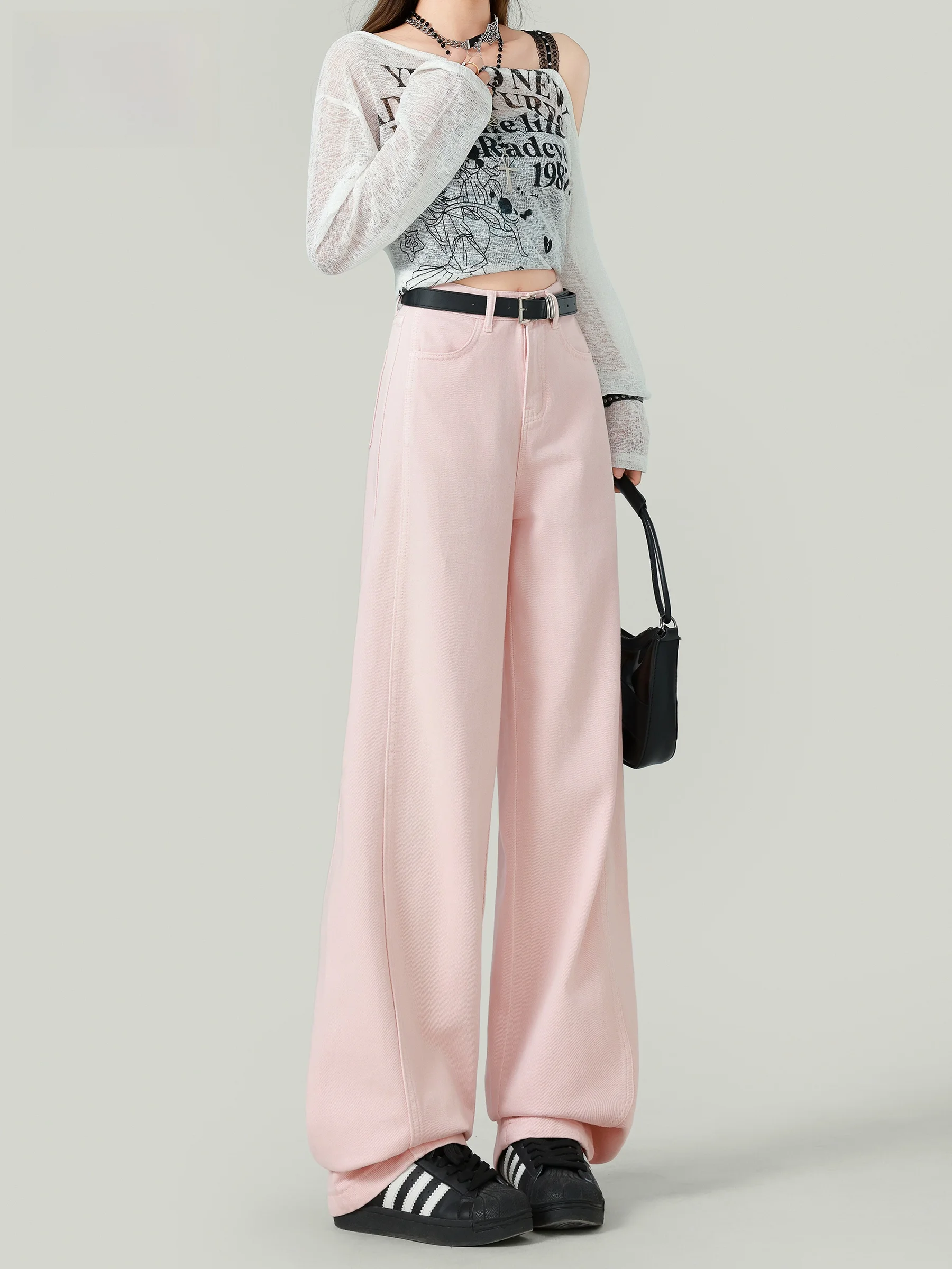 High Waist Wide Leg Denim Jeans Women's Sakura Pink Lazy Loose Slimming Draping Floor-Length Straight Leg Pants
High Waist Wide Leg Denim Jeans Women's Sakura Pink Lazy Loose Slimming Draping Floor-Length Straight Leg Pants