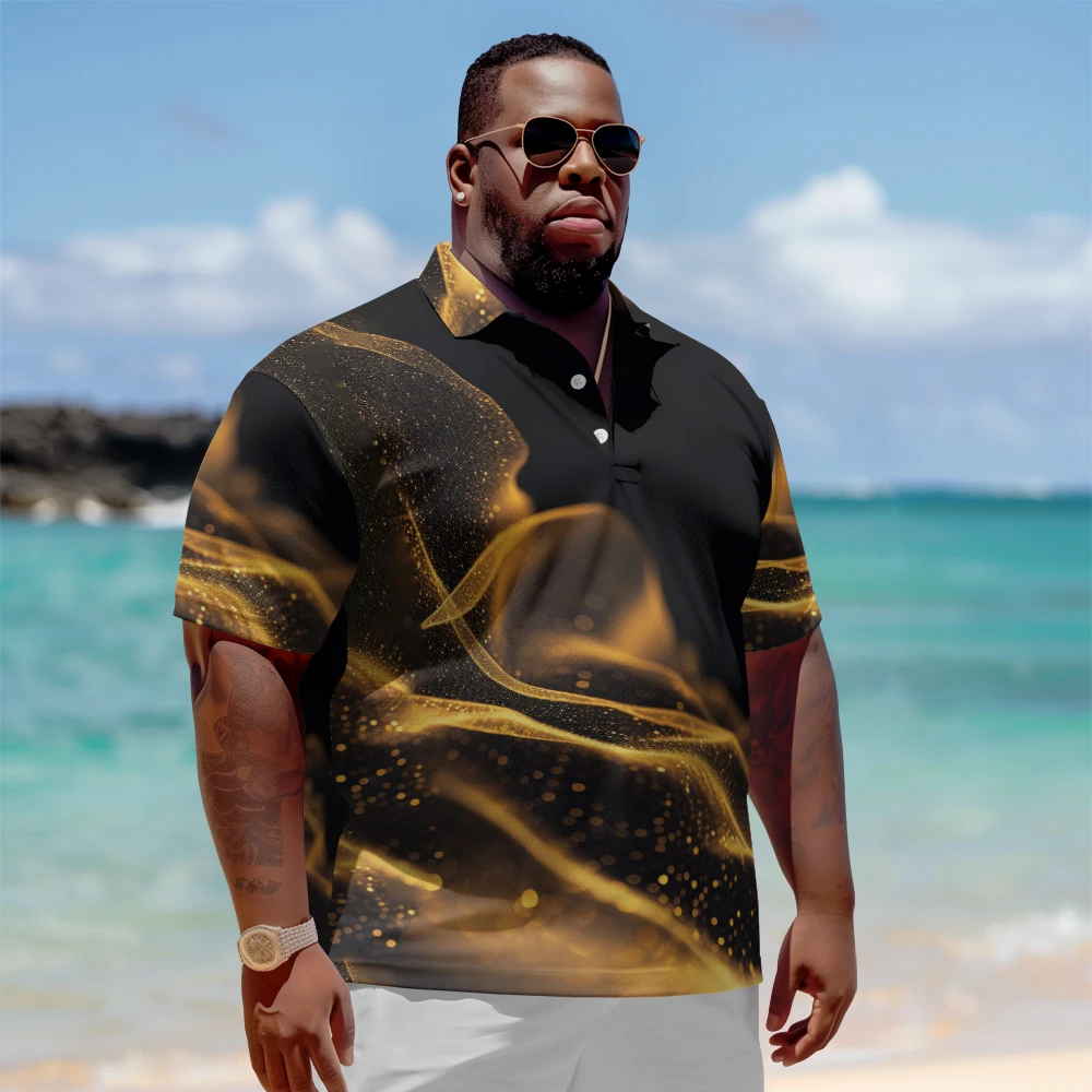 1 men's plus size polo shirt with summer black gold glitter print casual lapel button suitable for shopping and golf
1 men's plus size polo shirt with summer black gold glitter print casual lapel button suitable for shopping and golf
