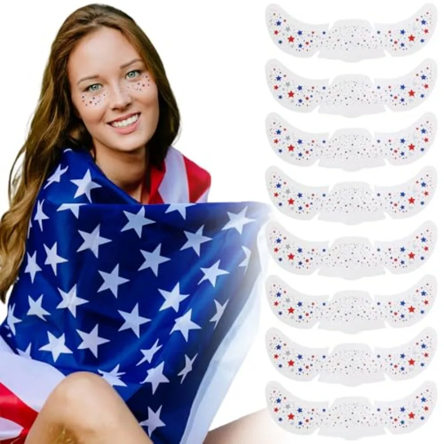 8Pcs 4th of July Face Tattoos, Red White and Blue Accessories, Glitter Freckles Face Tattoo, Patriotic Fourth of July Outfit fo
8Pcs 4th of July Face Tattoos, Red White and Blue Accessories, Glitter Freckles Face Tattoo, Patriotic Fourth of July Outfit fo