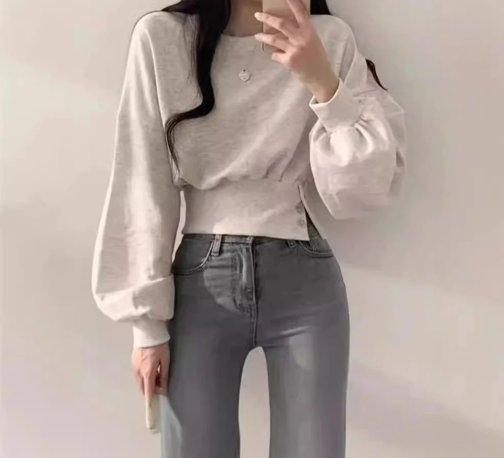 Autumn Round Neck Buckle Waist Slimming Long Sleeved Short Sleeved Pullover Hoodie Top for Women
Autumn Round Neck Buckle Waist Slimming Long Sleeved Short Sleeved Pullover Hoodie Top for Women