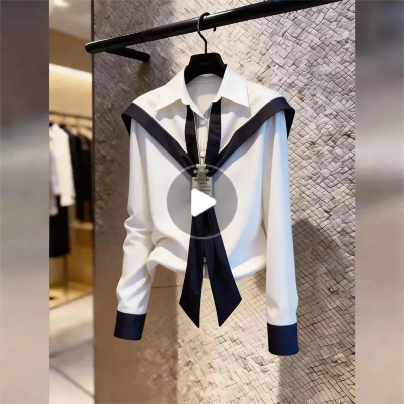 Design Sensation Black White Collision Color Butterfly Knot Long Sleeve Shirt for Women Commute Unique Elegant Top Super Stylish
Design Sensation Black White Collision Color Butterfly Knot Long Sleeve Shirt for Women Commute Unique Elegant Top Super Stylish
