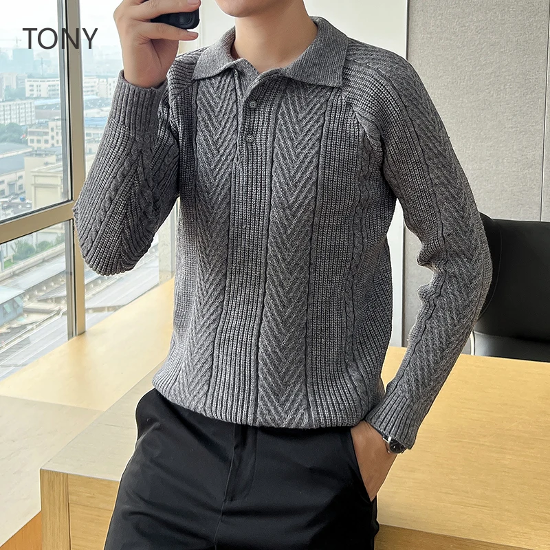 TONY Men Designer Clothes Spring and Autumn Lapel Mature Men's Business Style Trendy Versatile Fashion Slim Fit Knitted Sweater
TONY Men Designer Clothes Spring and Autumn Lapel Mature Men's Business Style Trendy Versatile Fashion Slim Fit Knitted Sweater