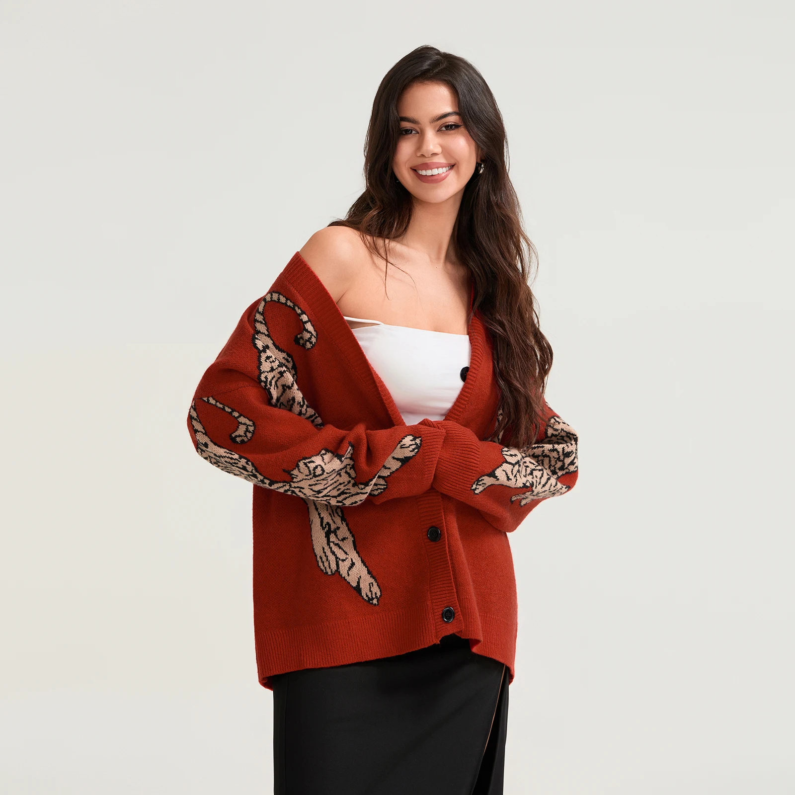 Combhasaki Women Y2K Vintage Button up V-Neck Sweaters Aesthetic Tiger Print Loose Fit Long Sleeve Knitwear Cardigan Coat Tops
Combhasaki Women Y2K Vintage Button up V-Neck Sweaters Aesthetic Tiger Print Loose Fit Long Sleeve Knitwear Cardigan Coat Tops