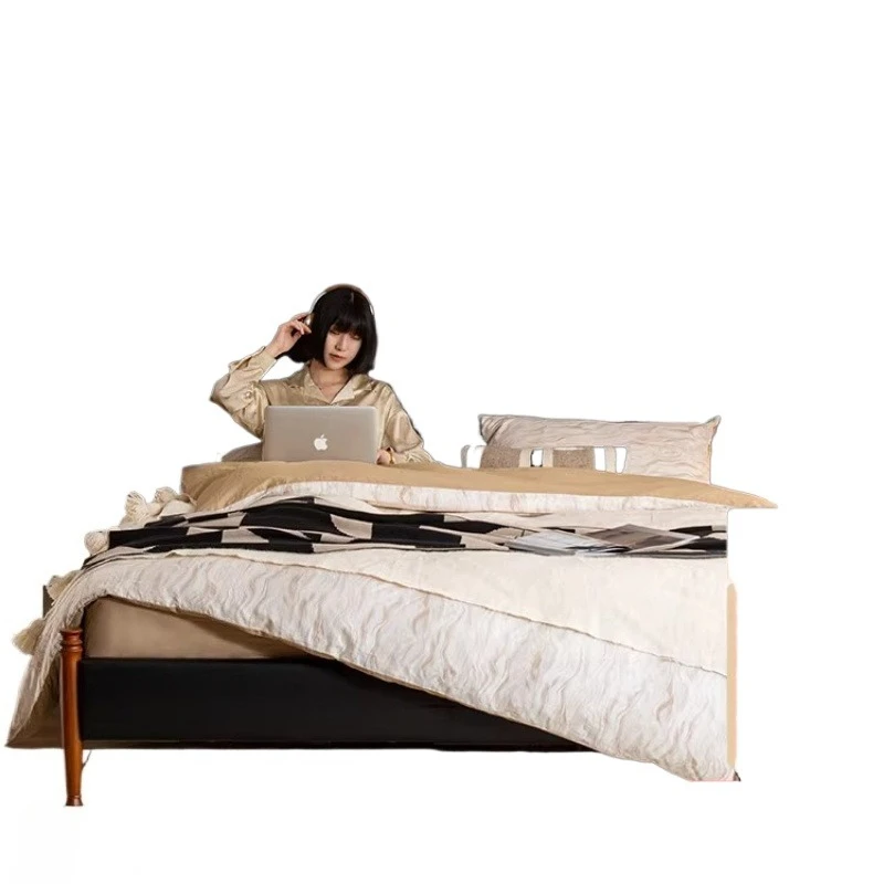 medieval leather bed, French black bed, retro master bedroom, first layer cowhide, solid wood light luxury
medieval leather bed, French black bed, retro master bedroom, first layer cowhide, solid wood light luxury