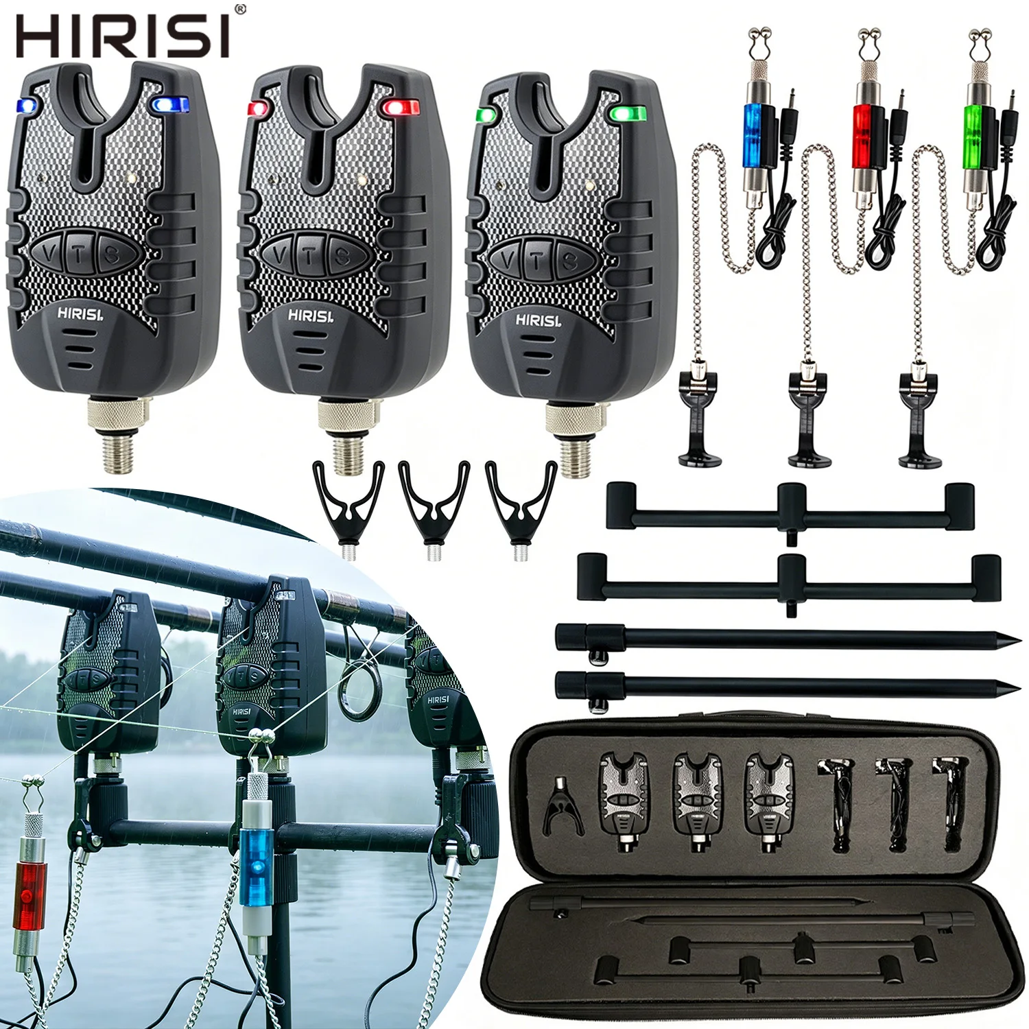 Hirisi Carp Fishing Bite Alarm LED Swinger Set Rod Rest Stand EVA Storage Case Waterproof Night Fishing Tackle for Carp Fishing
Hirisi Carp Fishing Bite Alarm LED Swinger Set Rod Rest Stand EVA Storage Case Waterproof Night Fishing Tackle for Carp Fishing