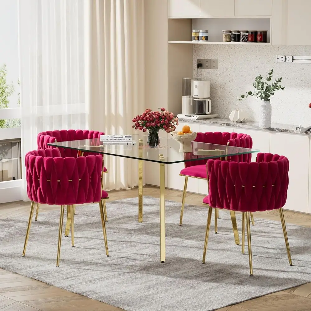 5 Pieodern Gold Dining Table Set, 51'' Small Luxury RecKitchen Table Set, 4 Person Clear Glass Top Minimalist Dinner Table Set,
5 Pieodern Gold Dining Table Set, 51'' Small Luxury RecKitchen Table Set, 4 Person Clear Glass Top Minimalist Dinner Table Set,