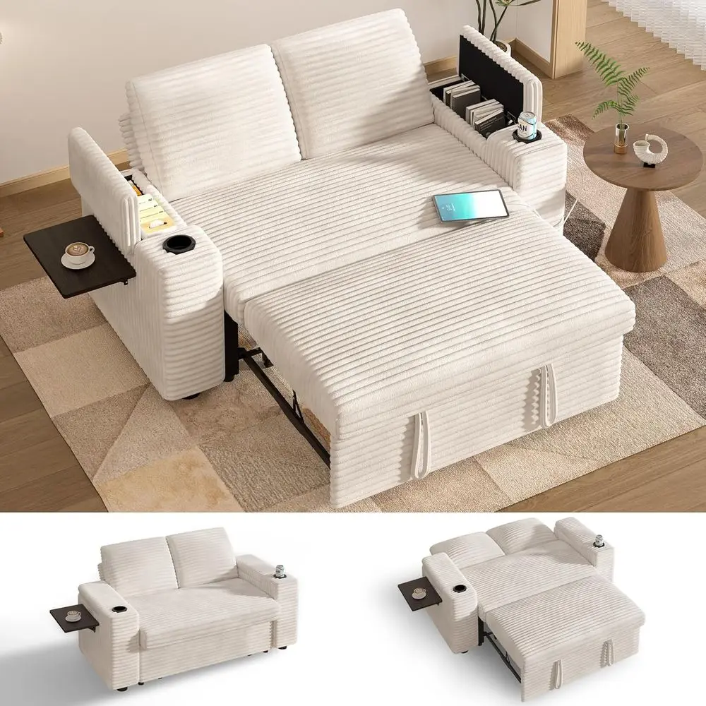 65 Convertible Loveseat Sleeper Sofa with Pull-Out Bed, Plush Corduroy, Reclining Backrest, USB Ports, Cup Holders, Side Table,
65 Convertible Loveseat Sleeper Sofa with Pull-Out Bed, Plush Corduroy, Reclining Backrest, USB Ports, Cup Holders, Side Table,