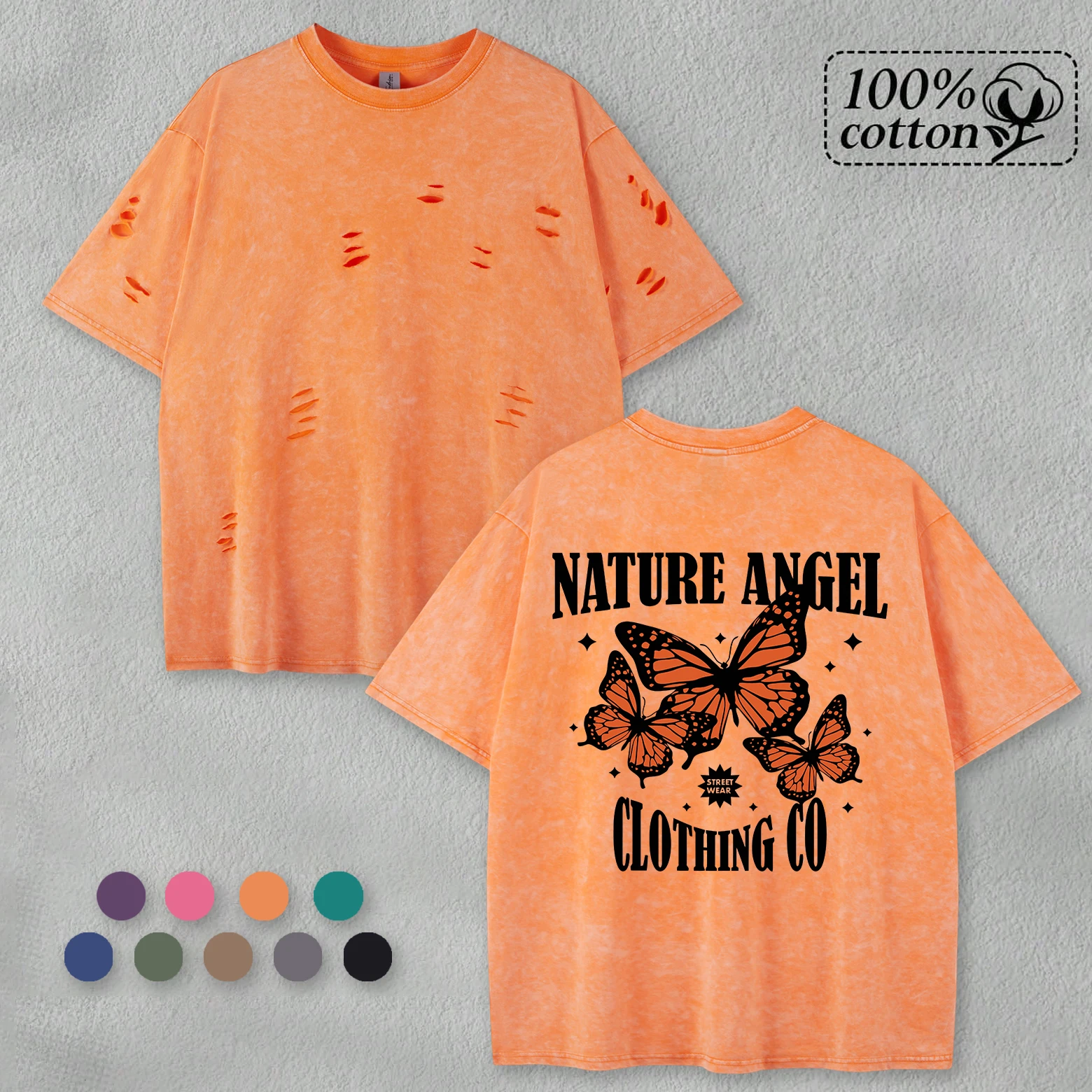 Nature Angel Clothing Go Print Washed Men Holes T-Shirt Summer Casual Retro Tee Creative O-Neck Top Loose Unisex Streetwear
Nature Angel Clothing Go Print Washed Men Holes T-Shirt Summer Casual Retro Tee Creative O-Neck Top Loose Unisex Streetwear