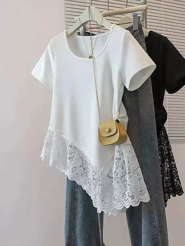 Unique U-Neck Short Sleeve T-Shirt Women's Casual Loose Fit Breathable Lace Hem Summer Top Large Size Comfortable Citywalk
Unique U-Neck Short Sleeve T-Shirt Women's Casual Loose Fit Breathable Lace Hem Summer Top Large Size Comfortable Citywalk