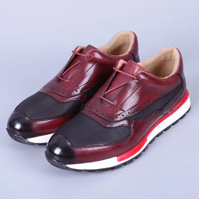 Brand Design Men's Sneakers Real Leather and Cloth Patchwork Lace Up Brown Brogue Oxford Casual Dress Shoes for Men
Brand Design Men's Sneakers Real Leather and Cloth Patchwork Lace Up Brown Brogue Oxford Casual Dress Shoes for Men