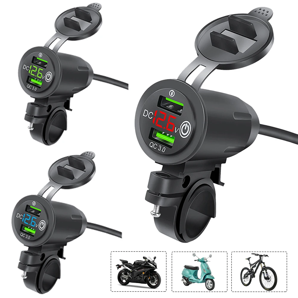DC 12V-24V Dual USB Motorcycle Handlebar Charger Adapter QC 3.0 USB Fast Chager Power Supply Socket for iPhone Samsung Huawei
DC 12V-24V Dual USB Motorcycle Handlebar Charger Adapter QC 3.0 USB Fast Chager Power Supply Socket for iPhone Samsung Huawei