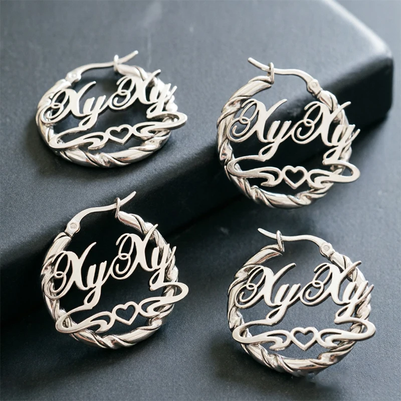 Trend Circle Personalized Name Hoop Stud Earrings Woman Ladies Stainless Steel Silver Customized Text Name Tag Earring Jewelry
Trend Circle Personalized Name Hoop Stud Earrings Woman Ladies Stainless Steel Silver Customized Text Name Tag Earring Jewelry