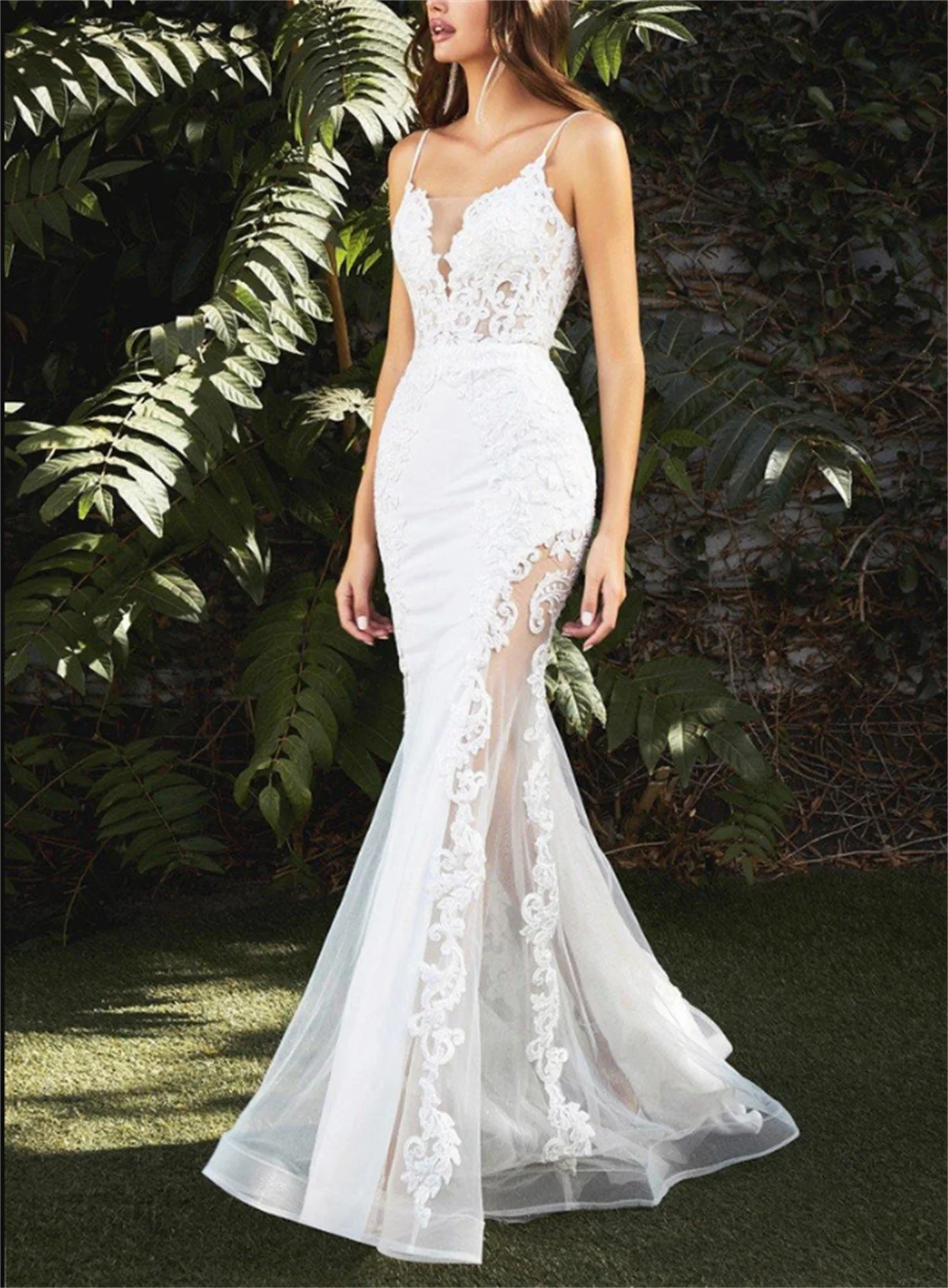 2024 Elegant White Mermaid Wedding Dress Lace Tulle See-Through Backless Bridal Dress Pleated Vestibule De Novia
2024 Elegant White Mermaid Wedding Dress Lace Tulle See-Through Backless Bridal Dress Pleated Vestibule De Novia