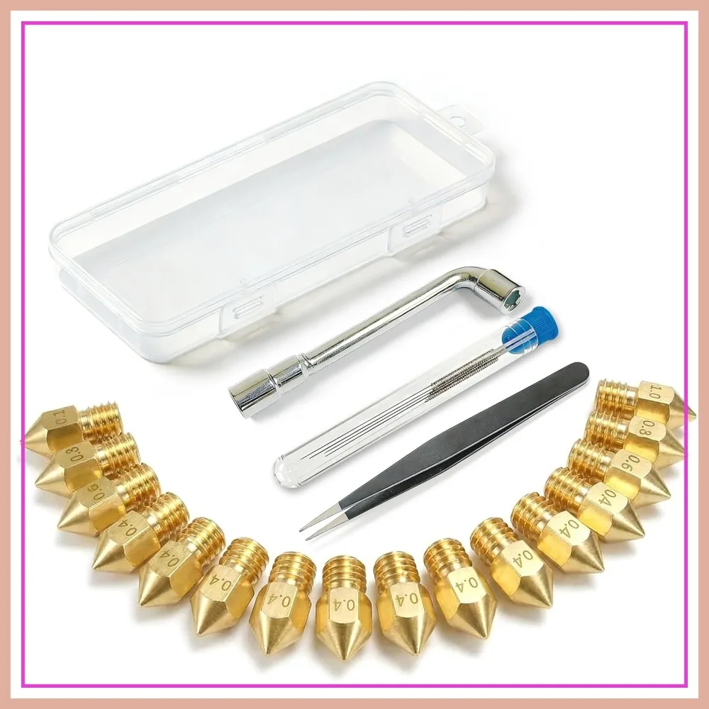 16PCS MK8 Brass Nozzle Kit 0.2-1.0mm with Tools & Storage Box for Ender 3/Pro, CR-10 Series
16PCS MK8 Brass Nozzle Kit 0.2-1.0mm with Tools & Storage Box for Ender 3/Pro, CR-10 Series