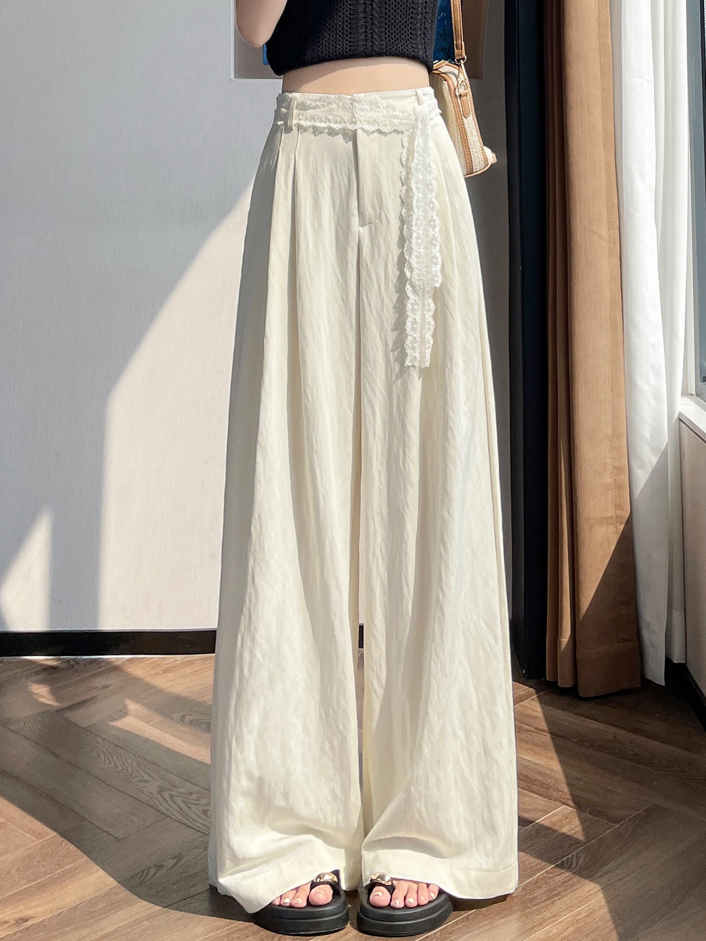 Chic Ice Silk Linen Straight Leg Pants Women Summer Thin Drapey Loose Lace Belted Linen Suit Pants High Waist Wide Leg Casual
Chic Ice Silk Linen Straight Leg Pants Women Summer Thin Drapey Loose Lace Belted Linen Suit Pants High Waist Wide Leg Casual